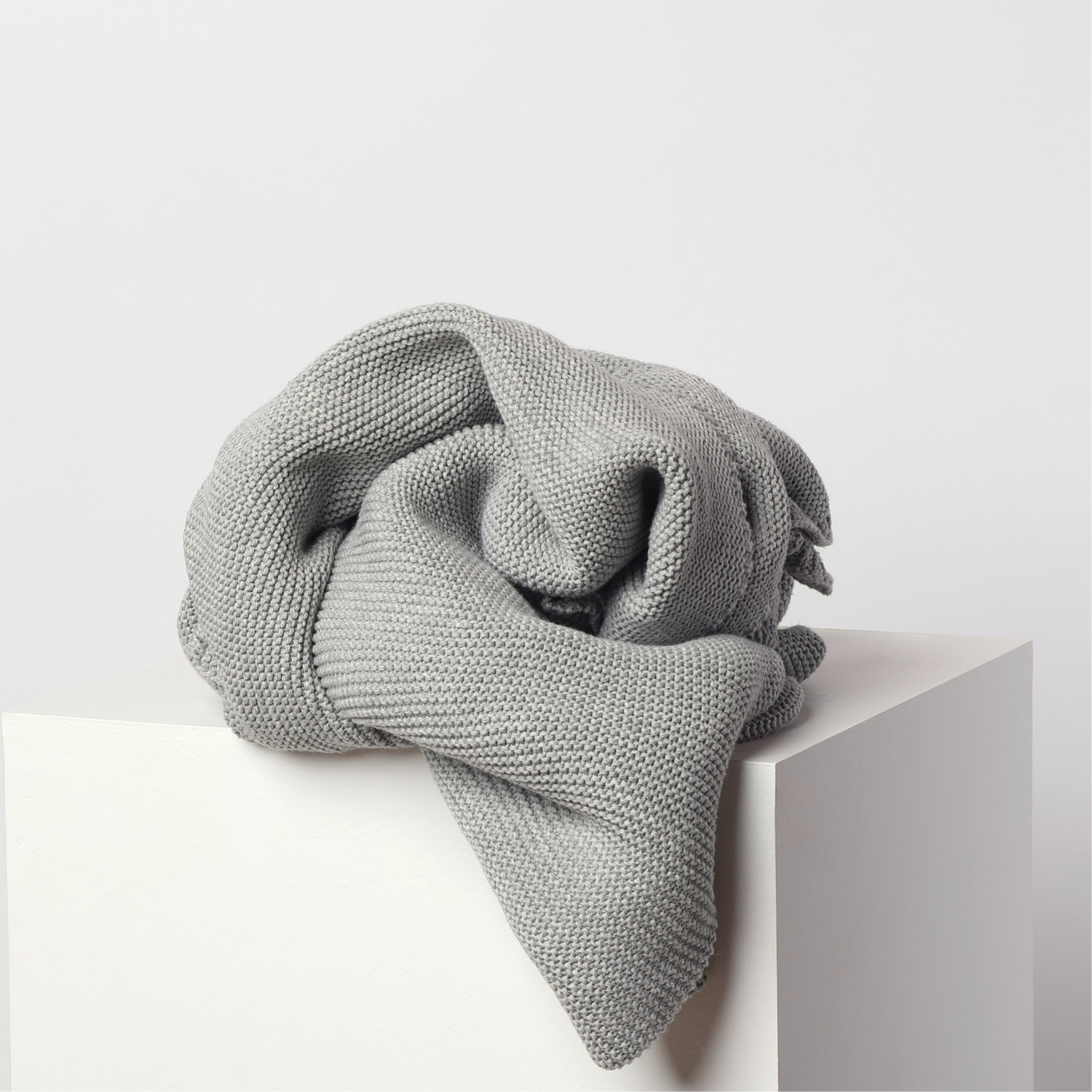 🌫️ Cotton Classic Knitted Baby Blanket Grey