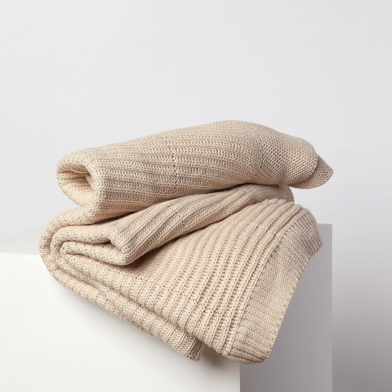💈 Certified Organic Cotton Ribbed Baby Blanket Cream Beige